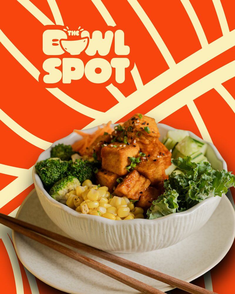 Buddha Bowl with chopsticks - action shot